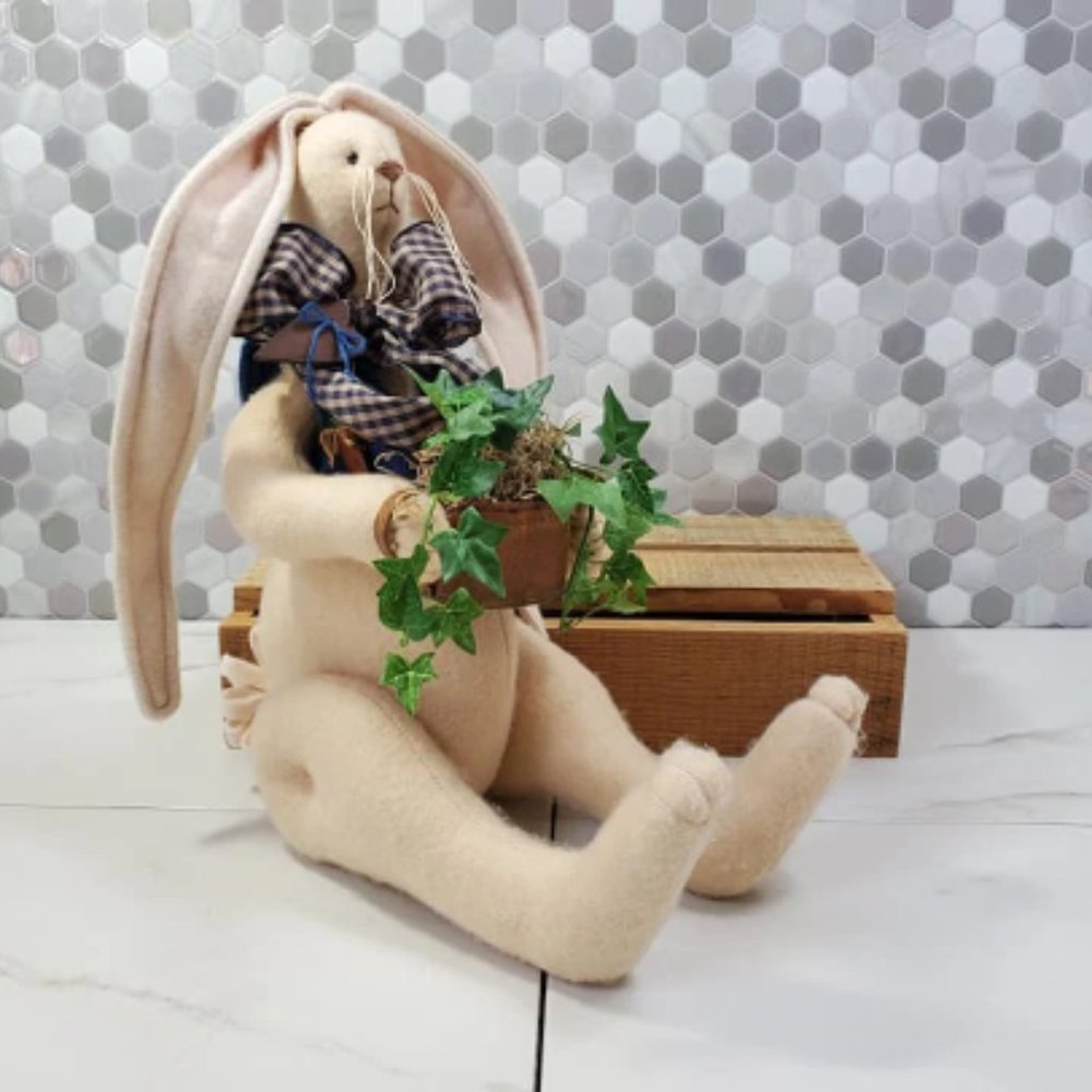 Vintage 1990s Handmade Easter Rabbit Decoration Home Decor Holiday Decor Rustic